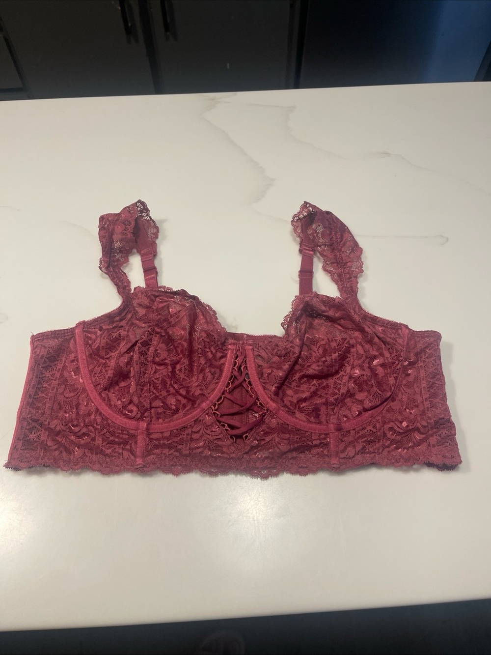 Lace Longline Bralette in Wine Pink
